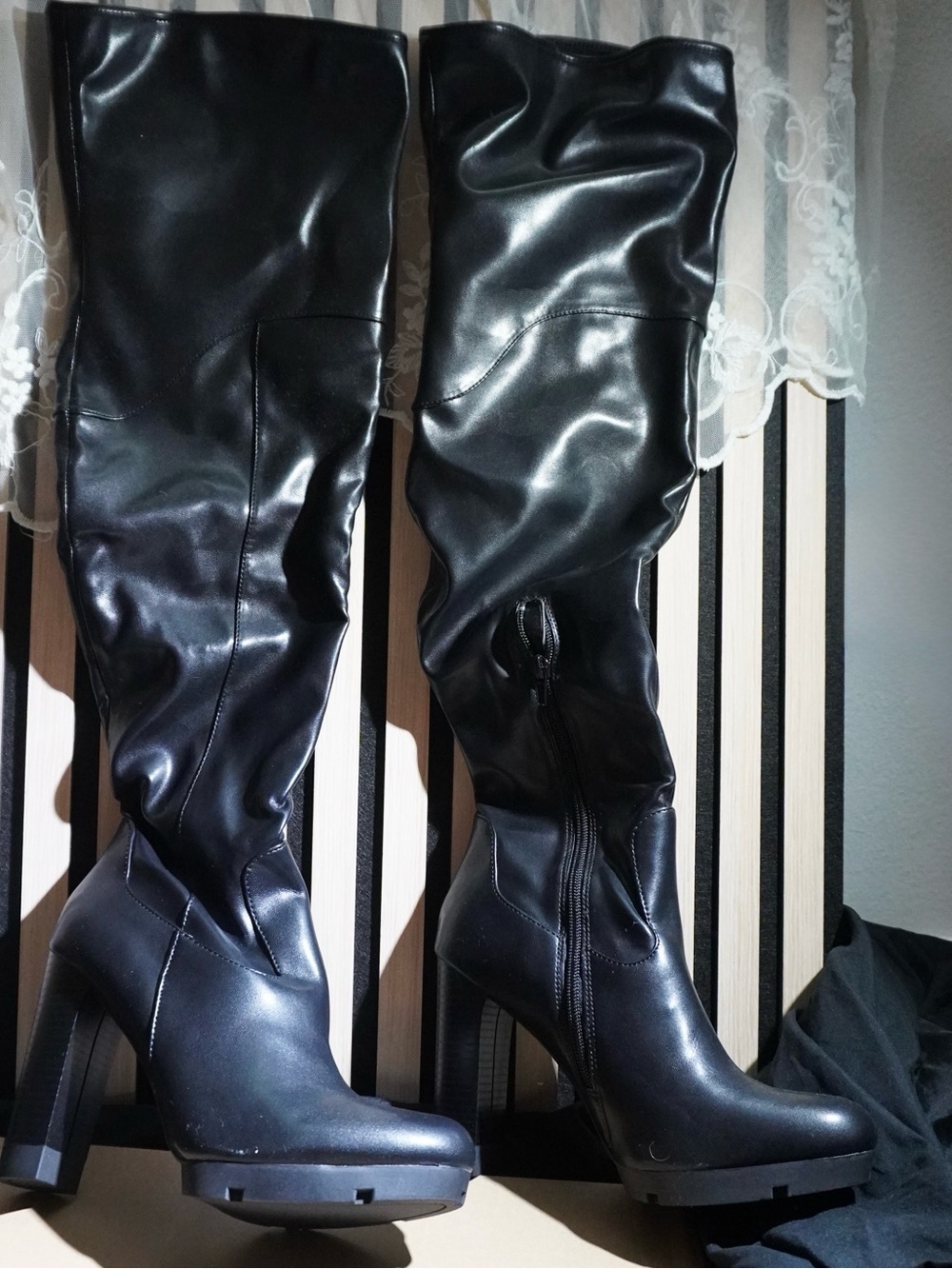 Bar III Black Vegan Leather Knee Length High Heel Boots